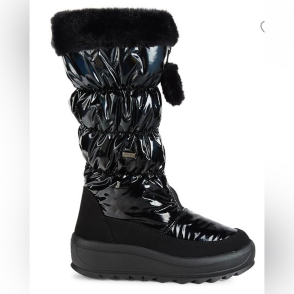 Pajar Shiny Black Winter Boots with Fur Trim